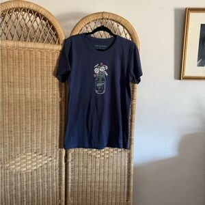 Life Is Good Dark Blue Tee with Floral Jar Design
